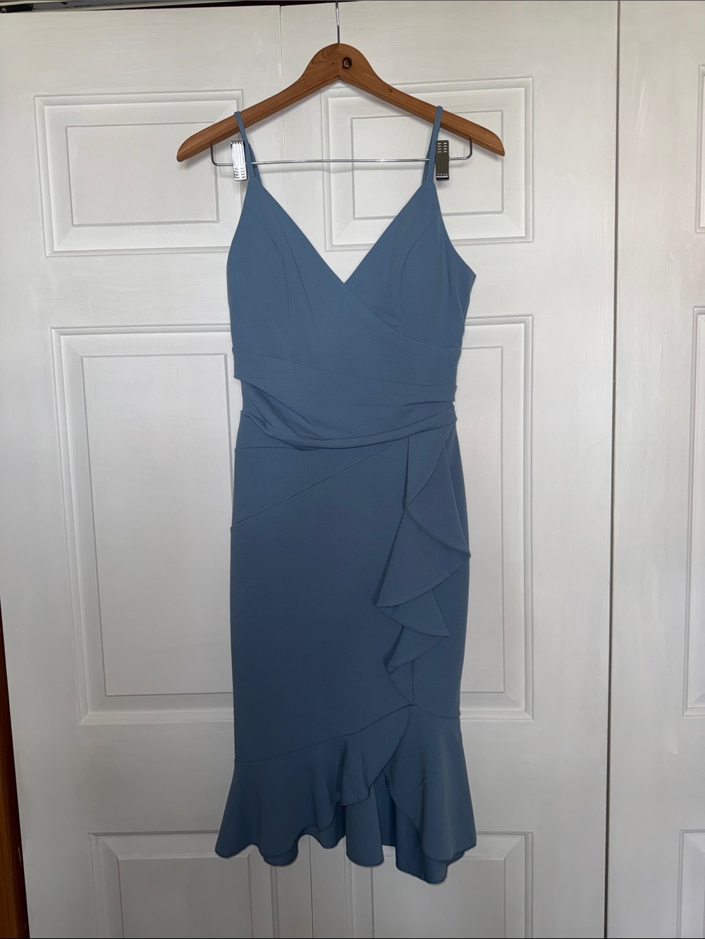Tigerlily Blue Ruffle Midi Dress with V-Neck